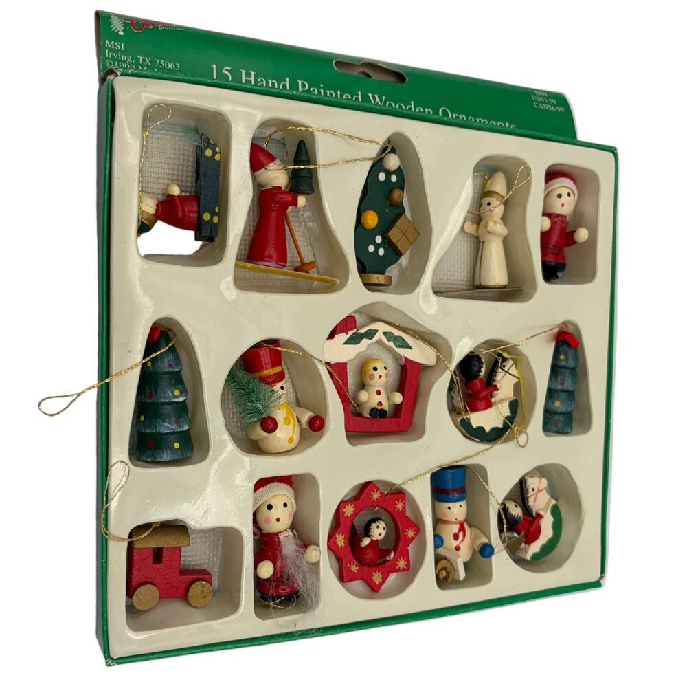 Vintage 15 Pc. Hand Painted Wooden Ornaments